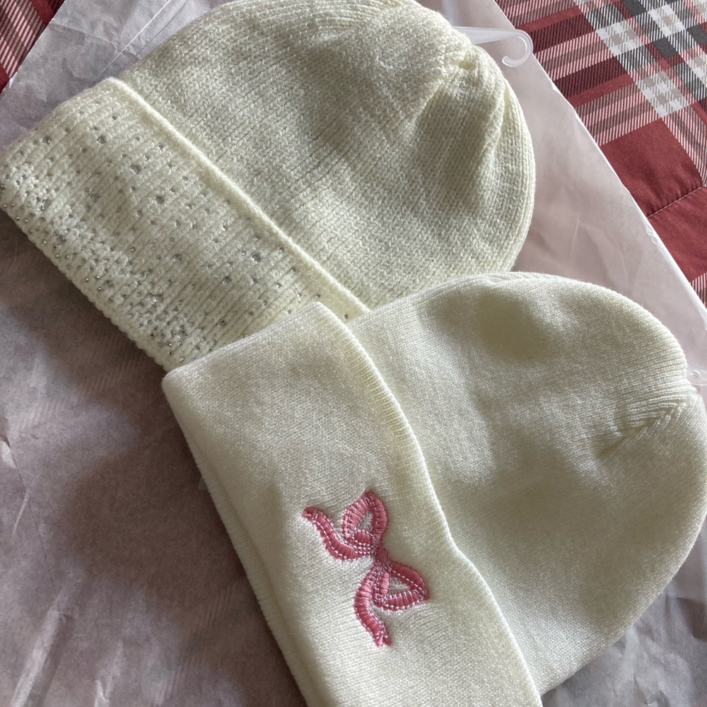 Sonoma Cream and Pink Knit Beanie Duo
